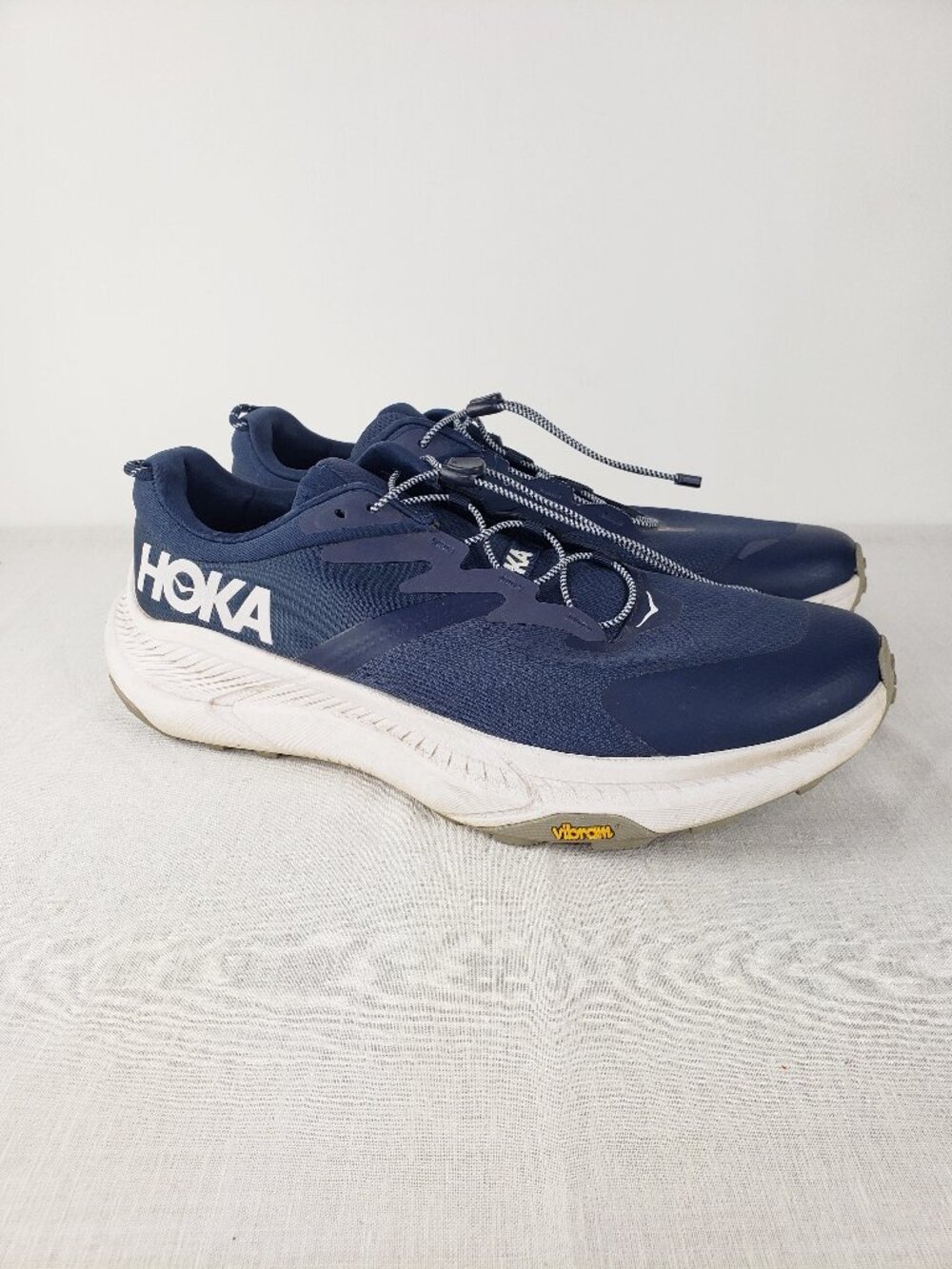 Hoka Mens Transport Wide Sneakers Shoes Blue Elastic Cinch Mens 12EE 2E